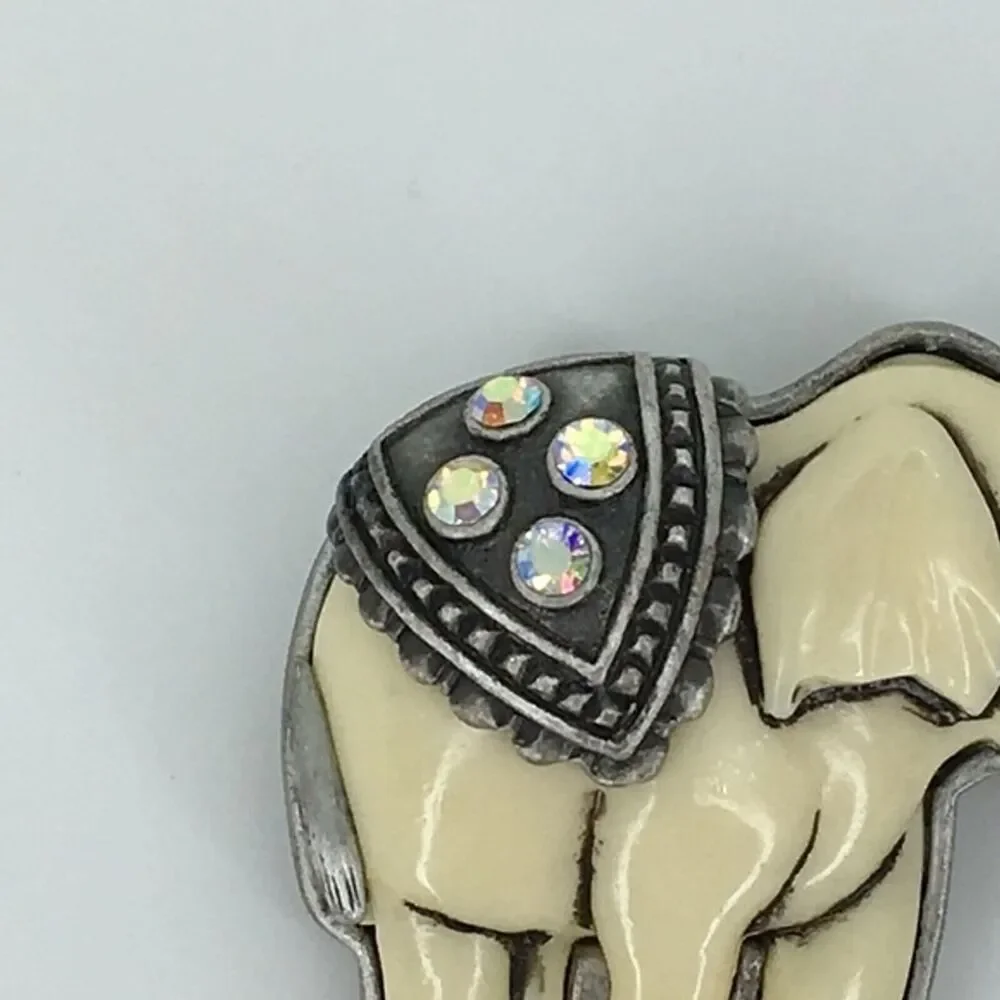 Vtg Elephant Brooch Aurora Borealis Trunk Up Whimsical Grandma‎ Fairycore Pin